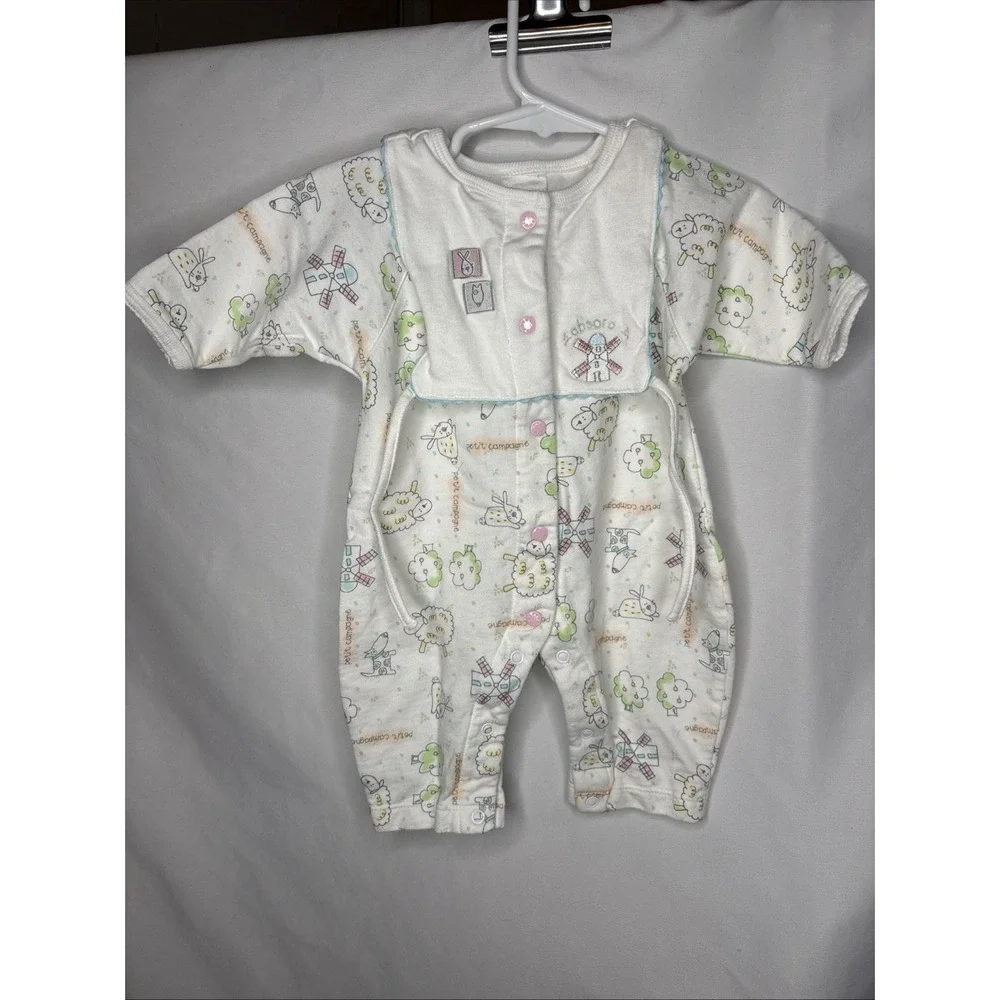 Vtg 90s Absorba 3M Petit Champagne Footless Baby Romper Pastel Sheep Cottagecore